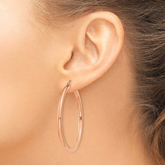 14k Rose Gold Polished 3mm Lightweight Tube Hoop Earrings - 5