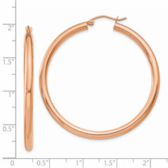 14k Rose Gold Polished 3mm Lightweight Tube Hoop Earrings - 5