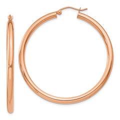 14k Rose Gold Polished 3mm Lightweight Tube Hoop Earrings - 5