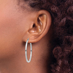 14k White Gold 2mm Square Tube Hoops - 2