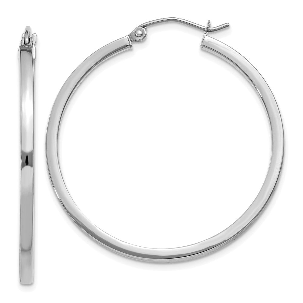 14k White Gold 2mm Square Tube Hoops - 2