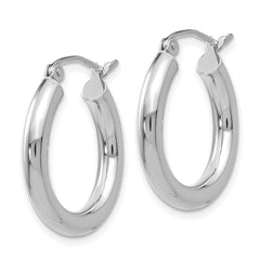 14K White Gold Polished 3mm Lightweight Tube Hoop Earrings - 12
