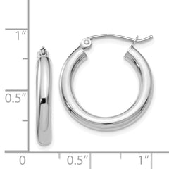 14K White Gold Polished 3mm Lightweight Tube Hoop Earrings - 12