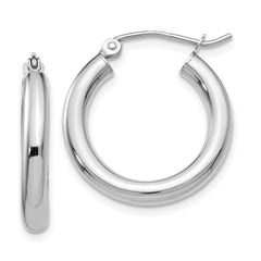 14K White Gold Polished 3mm Lightweight Tube Hoop Earrings - 12