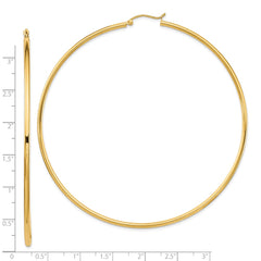 14k Polished 2x80mm Lightweight Round Tube Hoop Earrings