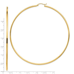 14k Polished 2x90mm Round Tube Hoop Earrings