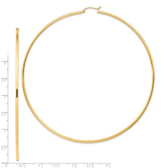 14k Polished 2x100mm Lightweight Round Tube Hoop Earrings