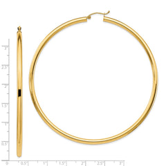 14k Polished 3x80mm Round Tube Hoop Earrings
