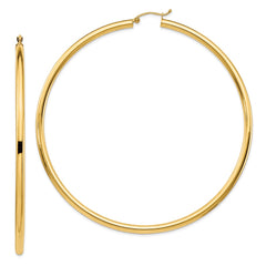14k Polished 3x80mm Round Tube Hoop Earrings