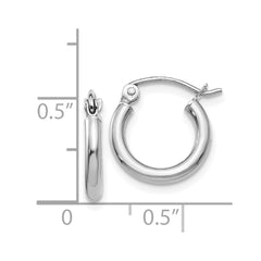 14k White Gold Polished 2x12mm Lightweight Tube Hoop Earrings