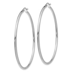 14k White Gold Polished 2x55mm Tube Hoop Earrings