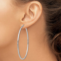 14k White Gold Polished 2x65mm Tube Hoop Earrings