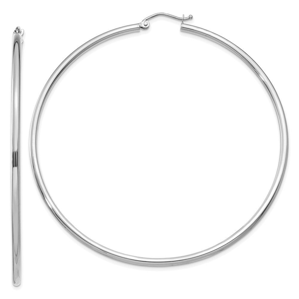 14k White Gold Polished 2x65mm Tube Hoop Earrings