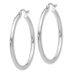 14K White Gold Polished 2.5mm Tube Hoop Earrings - 6