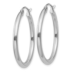 14K White Gold Polished 2.5mm Lightweight Tube Hoop Earrings - 4