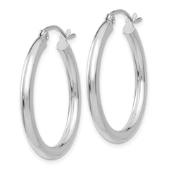 14K White Gold Polished 2.5mm Lightweight Tube Hoop Earrings - 10