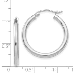 14K White Gold Polished 2.5mm Lightweight Tube Hoop Earrings - 10