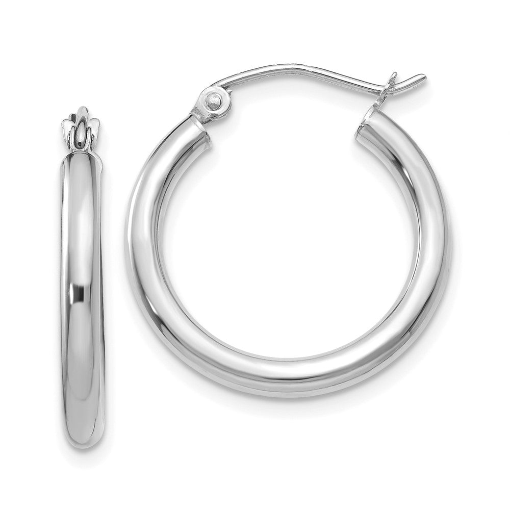 14K White Gold Polished 2.5mm Tube Hoop Earrings - 9