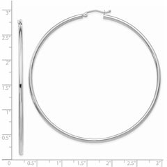 14K White Gold Polished 2.5mm Tube Hoop Earrings - 10