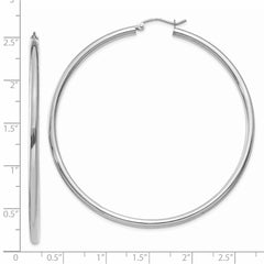 14K White Gold Polished 2.5mm Tube Hoop Earrings - 3