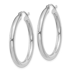 14K White Gold Polished 3mm Lightweight Tube Hoop Earrings - 2