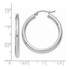 14K White Gold Polished 3mm Lightweight Tube Hoop Earrings - 2
