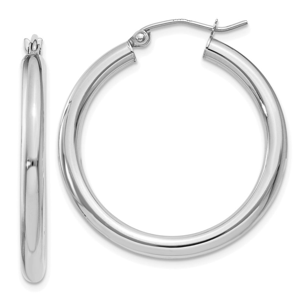14K White Gold Polished 3mm Lightweight Tube Hoop Earrings - 2