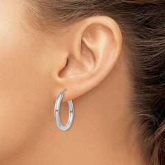 14K White Gold Polished 3mm Lightweight Tube Hoop Earrings - 3