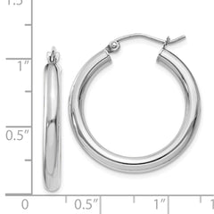 14K White Gold Polished 3mm Lightweight Tube Hoop Earrings - 3