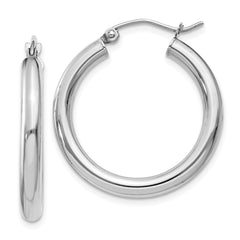 14K White Gold Polished 3mm Lightweight Tube Hoop Earrings - 3