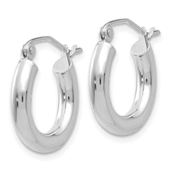 14K White Gold Polished 3mm Tube Hoop Earrings - 7