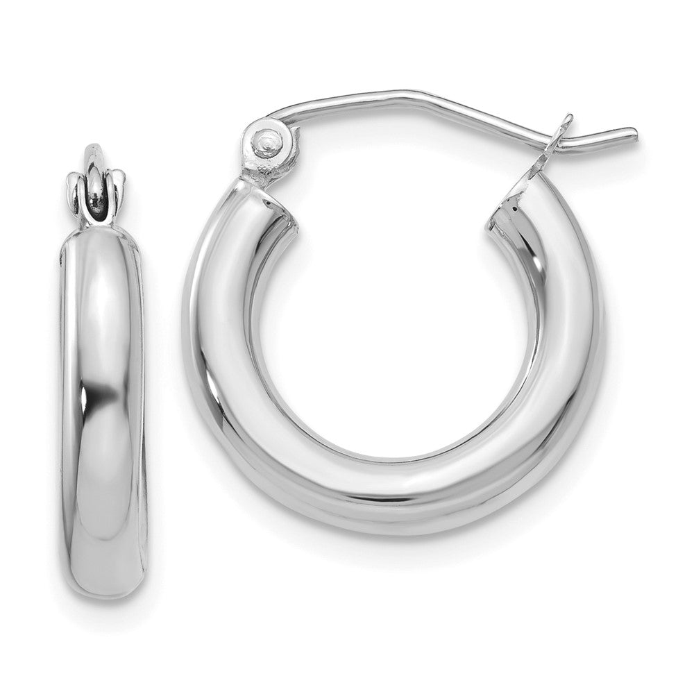 14K White Gold Polished 3mm Tube Hoop Earrings - 7