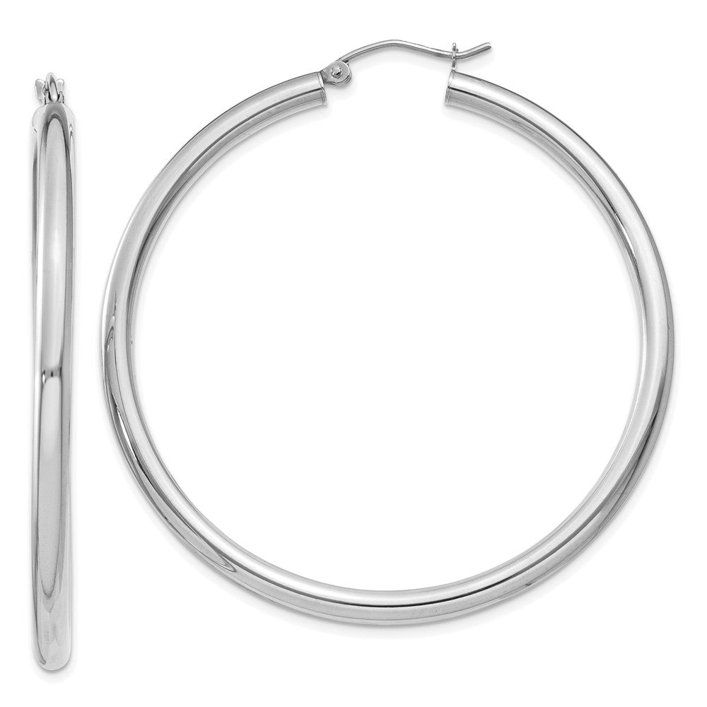 14K White Gold Polished 3mm Tube Hoop Earrings - 8