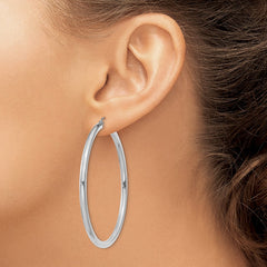 14K White Gold Polished 3mm Tube Hoop Earrings - 9
