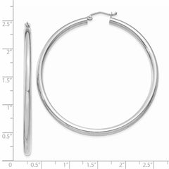 14K White Gold Polished 3mm Tube Hoop Earrings - 9