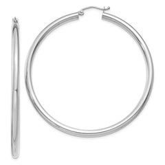 14K White Gold Polished 3mm Tube Hoop Earrings - 9
