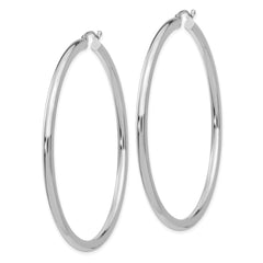 14K White Gold Polished 3mm Tube Hoop Earrings - 10