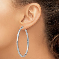 14K White Gold Polished 3mm Lightweight Tube Hoop Earrings - 4
