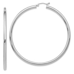 14K White Gold Polished 3mm Tube Hoop Earrings - 10
