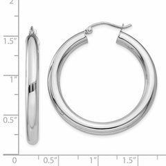 14K White Gold Polished 4mm Lightweight Tube Hoop Earrings - 4