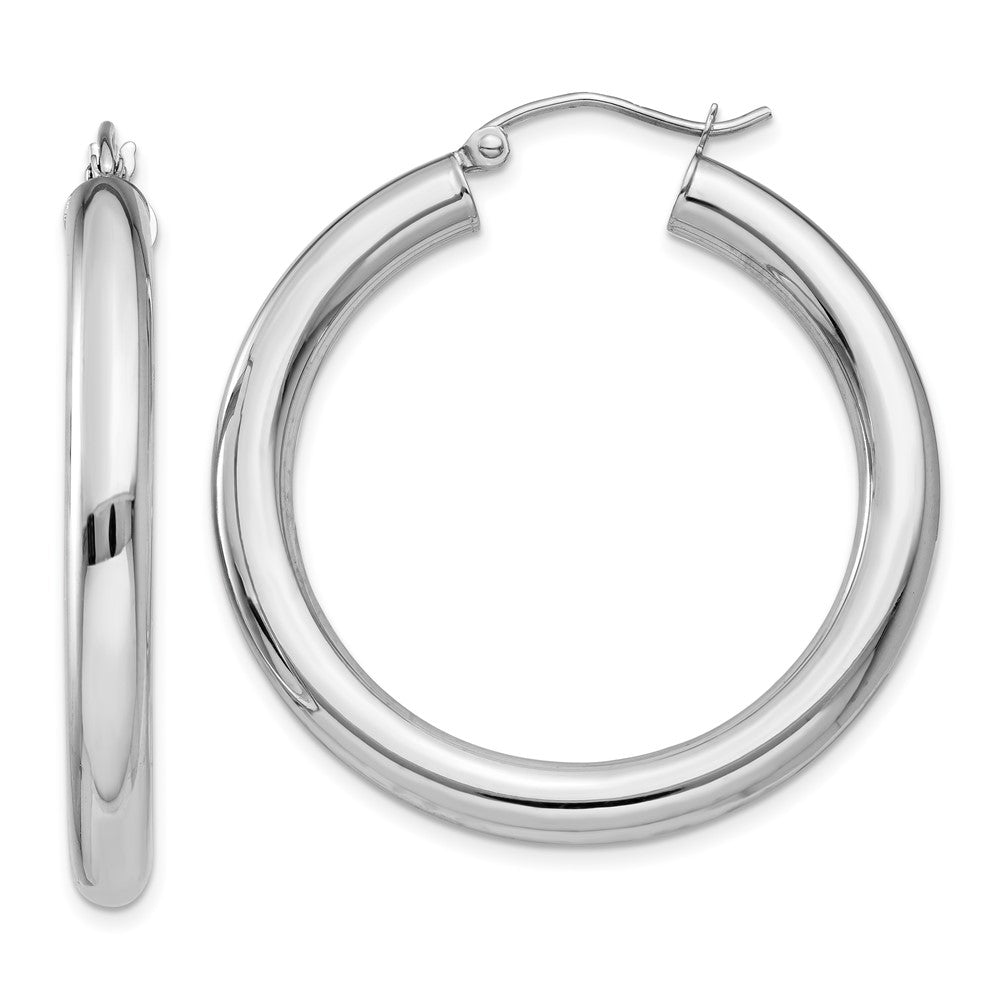 14K White Gold Polished 4mm Lightweight Tube Hoop Earrings - 4