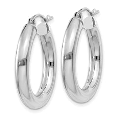 14K White Gold Polished 4mm Tube Hoop Earrings - 2
