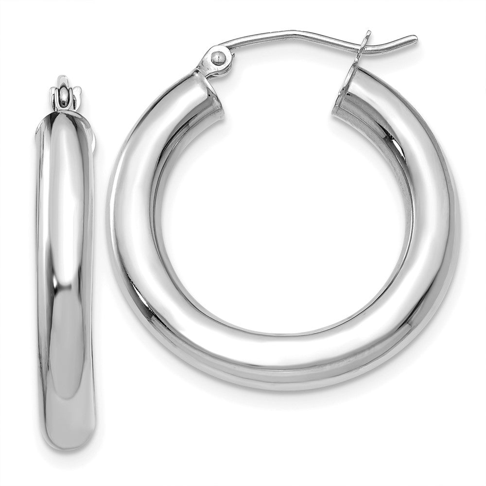 14K White Gold Polished 4mm Tube Hoop Earrings - 2