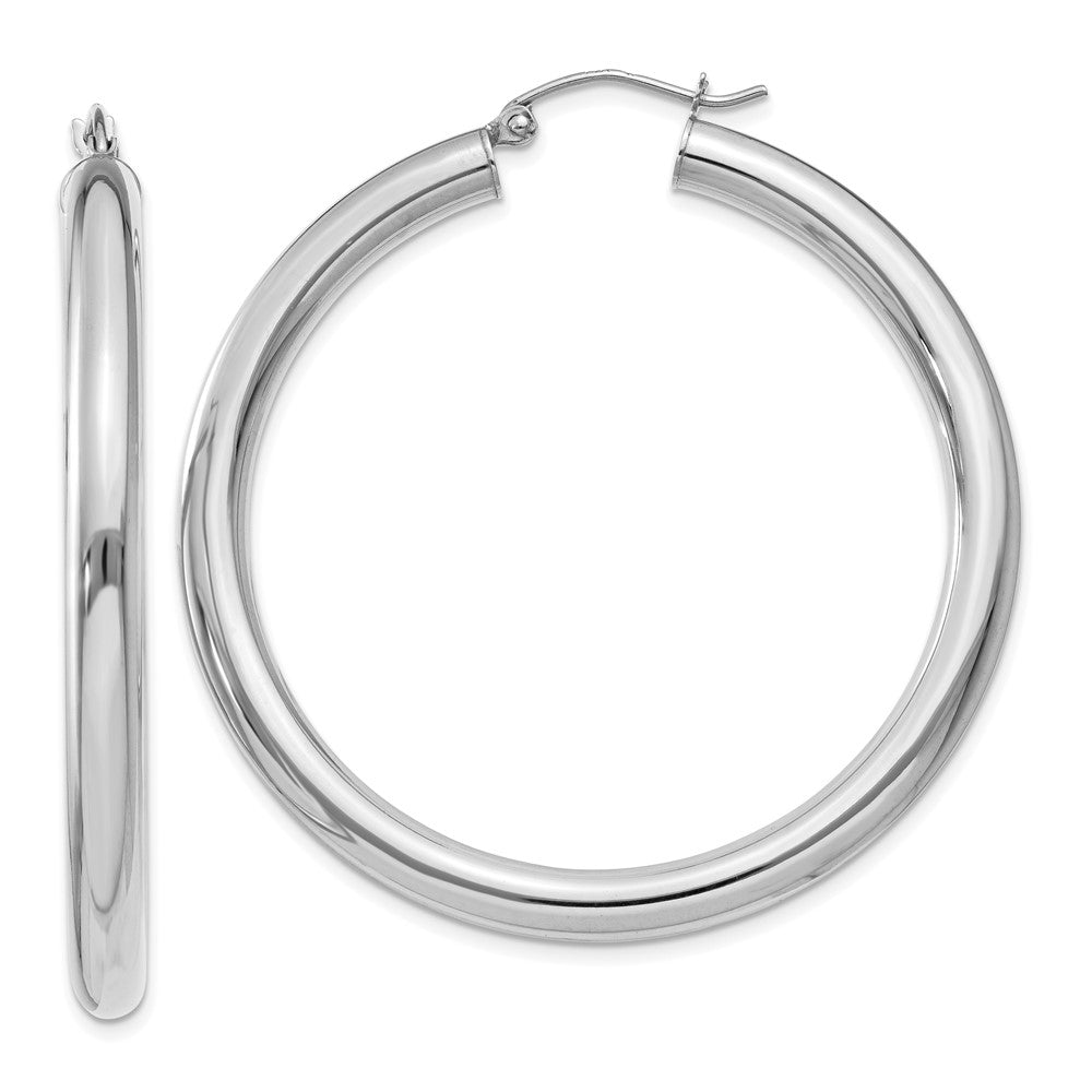 14K White Gold Polished 4mm Tube Hoop Earrings - 5