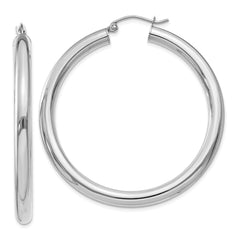 14K White Gold Polished 4mm Tube Hoop Earrings - 5