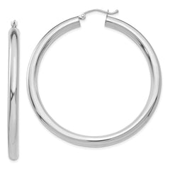14K White Gold Polished 4mm Tube Hoop Earrings - 6