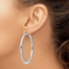 14K White Gold Polished 4mm Tube Hoop Earrings - 7