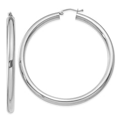 14K White Gold Polished 4mm Tube Hoop Earrings - 7