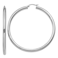 14K White Gold Polished 4mm Tube Hoop Earrings - 9