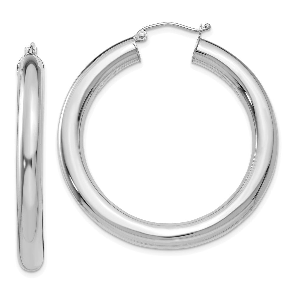 14k White Gold Polished 5mm Tube Hoop Earrings - 2